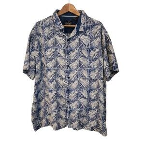 Nat Nast Shirt Men's Size XXL Silk Blend Short Sleeve Blue Button Down Tropical